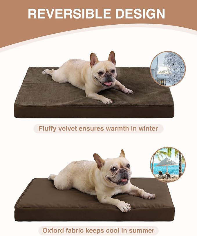 KSIIA Orthopedic Dog Bed Crate Waterproof Pet Mats for Small Dogs Deluxe Plush Washable Pet Bed with Egg Crate Foam & Removable Cover, 23 x 17 Inch, Brown
