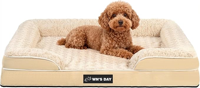 Orthopedic Dog Bed for Large Medium Sized, Washable Memory Foam Large Dog Bed, Medium Pet Sofa with Removable Cover, Washable Waterproof Pet Couch Beds(Beige, M)