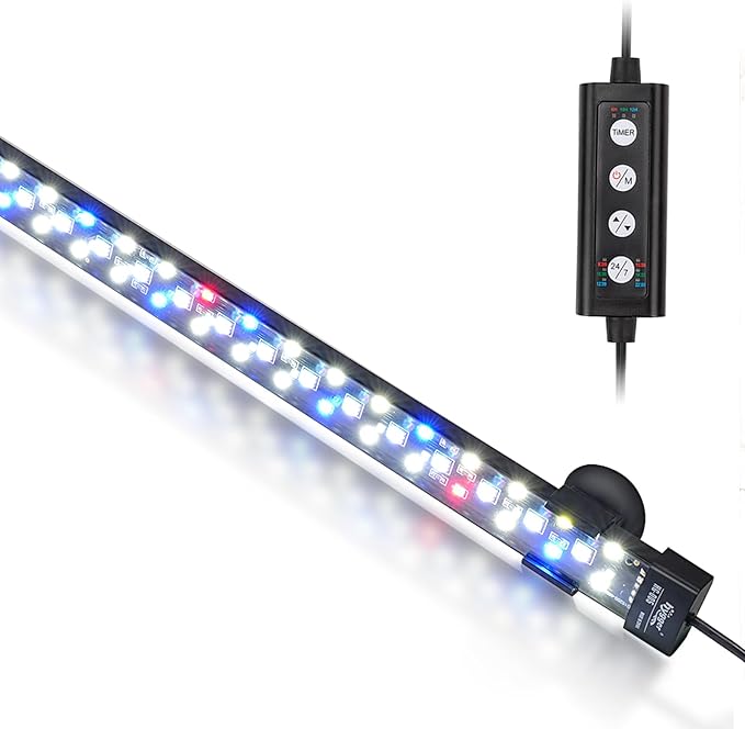 hygger 24/7 Mode Submersible Aquarium LED Light, Full Spectrum Hidden Fish Tank Light with 3 Rows Beads 7 Colors Auto On Off Sunrise-Daylight-Moonlight, Adjustable Timer Brightness (27.6in 16W)