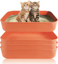 Small Litter Box, Plastic Kitten Litter Box, 13.9 x 9.8 x 3 Inch Open Litter Box for Small Pet, Easy to Clean (Orange 4PCS)
