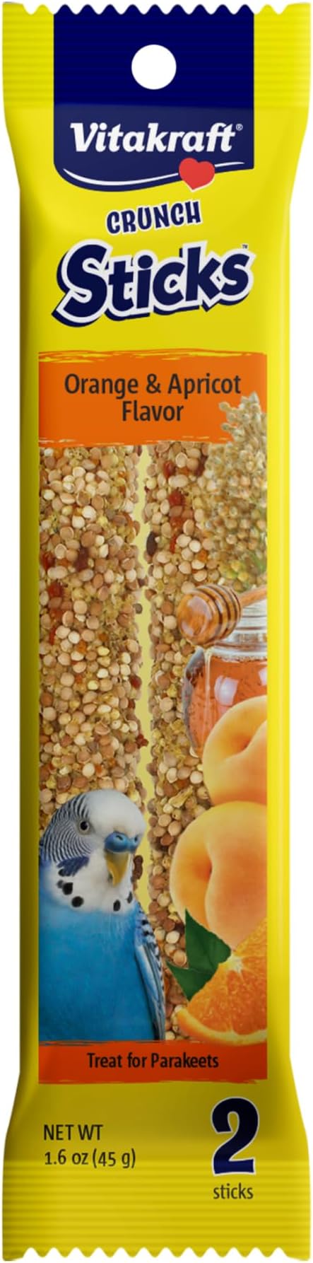 Vitakraft Parakeet Whole Grains & Orange & Apricot Treat Sticks, 1.6 Ounce (Pack of 2)