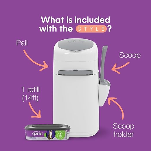 Litter Genie Style Pail Cat Litter Box Waste Disposal System for Odor Control Includes 1 Square Refill Bag