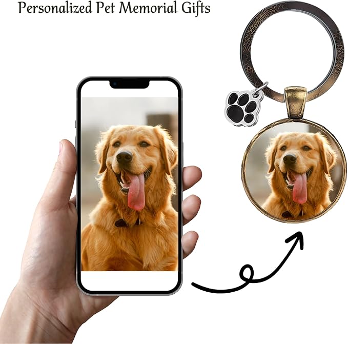 Custom Pet Photo Keychain Personalized Photo Pawprint Dog Tag Keychain Engraved Keyring Animal Pet Lover