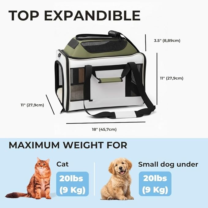 Cat Carrier Dog Carrier Airline Approved, Pet Carrier for 2 Cats Small Medium Dogs, Soft Cat Carrier 18x15x15 with Foldable Bowl & Washable Pad, TSA Approved Dog Carriers by Luniko Shop (Cream)