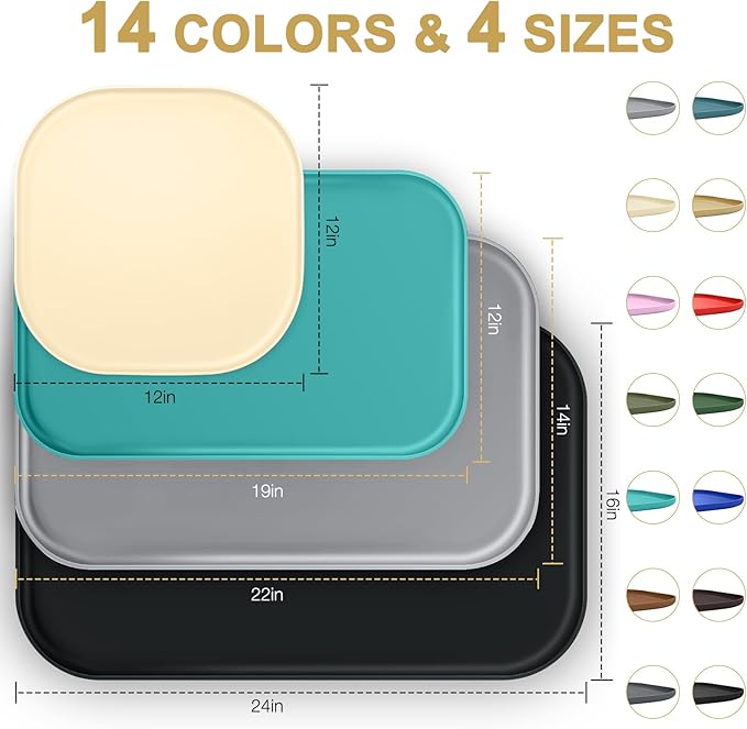 Silicone Pet Feeding Mat with Raised Edge for Food and Water, Dog Bowl Mats, Cat Bowls Placemat with High Lip for Floor Waterproof, Rubber Tray for Cats and Dogs 19 x 12 x0.7 Dark Beige