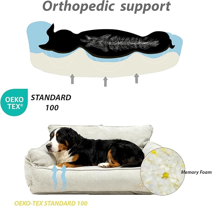 Orthopedic Dog Bed with Memory Foam, Washable Plush Pet Bed for Small, Medium & Large Dogs, Cozy Bolster Crate Dog Bed for Joint Support & Comfort.(Light Gray)
