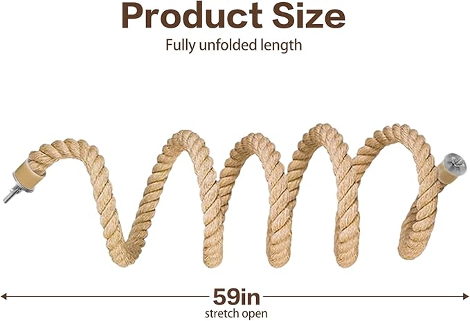 Bird Rope Perch for Parrots,Bird Cage Climbing Rope Toys Accessories,Bendable Climbing,Bendable Natural Jute Boing with Pine Wood and Stainless Steel Mount,Parakeet Lovebirds(4.9 feet Jute)