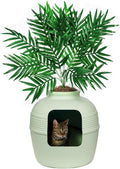 Good Pet Stuff Hidden Litter Box Planter, Decorative Cat Litter Enclosure with Carbon Filter, Artificial Plant, Easy Clean, Indoor Design, Original Round Style, Base Kit, Seagrass Green