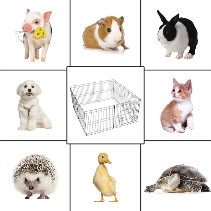 Yaheetech 24 inch 24 Panel Black Heavy Duty Foldable Metal Dog Exercise Pen Portable Cat Duck Chicken Puppy Fence with Door - Outdoor & Indoor