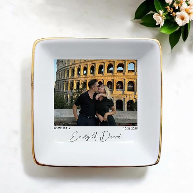 Custom Couple Portrait Polaroid Photo Ring Dish, Personalized Picture Jewelry Holder, Engagement Ring Dish, Wedding Trinket Tray Keepsake Valentines Gift for Her Him Wife Husband