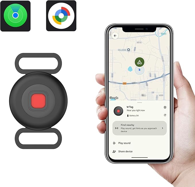 Location Tracker Tag for Dogs & Cats with Silicone Collar Holder, Works with Apple Find My & Android Find Hub, IP67 Waterproof Bluetooth Anti-Lost Locator (Black – Pet Collar Case, 1 Pack)