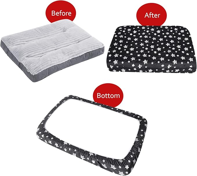 Waterproof Dog Bed Covers Replacement Washable Pet Hair Easy to Remove, Noiseless Quilted Puppy Pet Bed Cover Lovely Black Star Print 44x54 Inches, for Dog/Cat, Cover Only