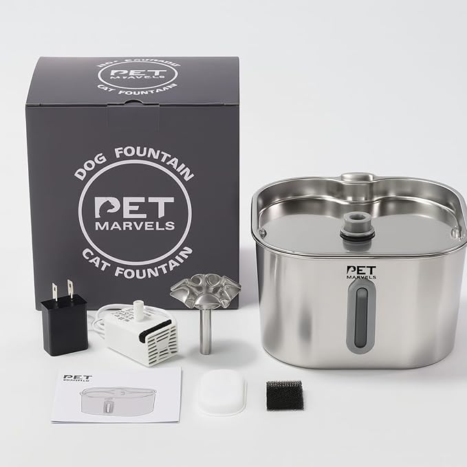 Stainless Steel Cat Water Fountain – 2.2L/74oz Ultra-Quiet Pump, Visible Water Level, Dual Flow Modes – Automatic Pet Water Dispenser for Cats & Small Dogs