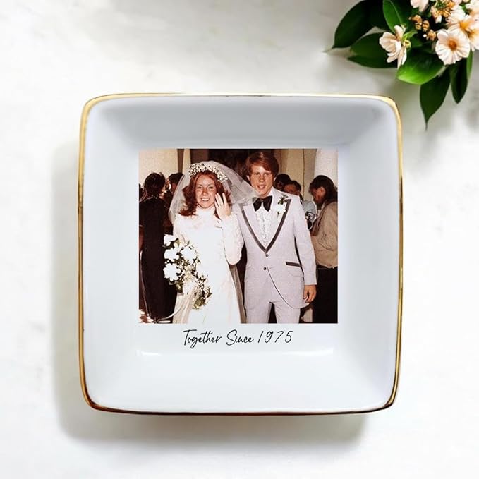 Custom Photo Ring Dish, Personalized Polaroid Picture Trinket Tray, Wedding Anniversary Keepsake Jewelry Dish, Valentines Gift for Her Him Wife Husband Parents Grandparents