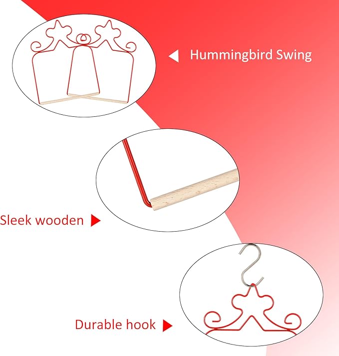 Hummingbird Swings 4 Pack, Rust Resistant Metal Frame, Red Hummingbird Perches with Wooden Dowel,Perfect for Hanging Outdoor Trunk Lawn Patio Garden Yard Porch