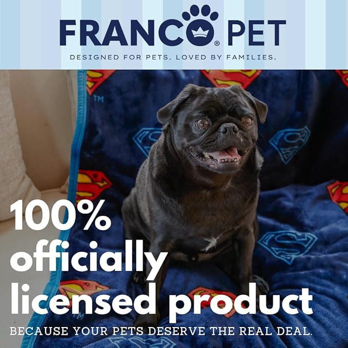 Franco Pet Superman DC Comics Super Soft Cozy Waterproof Sherpa-Backed Blanket Throw for Small Dogs, Couch/Bed/Car, 30x40 (Officially Licensed Product)