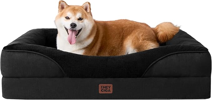 EHEYCIGA Orthopedic Dog Bed for Large Sized Dog, 36x27x7 Inch Large Memory Foam Dog Couch Bed with Sides, Waterproof Liner & Washable Removable Cover, Bolster Pet Sofa, Black