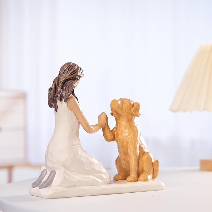 BUTILIVEEN Resin Woman with Dog Figurines, Sympathy Dog Memorial, Pet Loss Gifts, Golden Retriever, Labrador Gifts, Home Bedroom Living Room Tabletop Shelf Decor