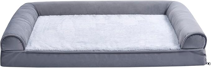 Amazon Basics Living Room Couch Dog Bed with Premium Foam, Non-Slip Bottom, Removable Washable Cover, Pressure-Relief Support for Dogs up to 55lbs, Large (36" x 27"), Grey