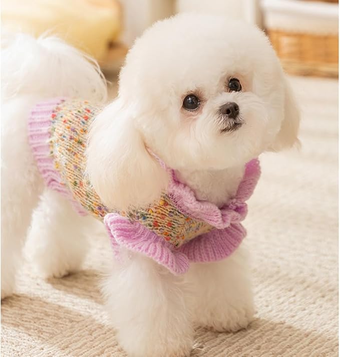 Purple Small Dog Sweater, Knitted Cat Sweater, Holiday Puppy Clothes for Little Dog Girl, Cold Weather Outfit for Kitten Chihuahua Yorkie Teacup Dachshund Pug (Purple, X-Small)