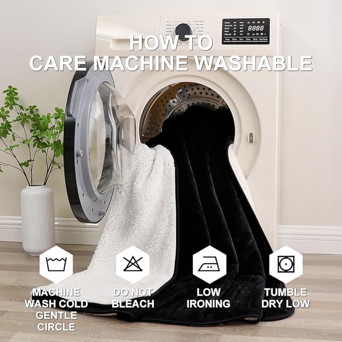 Waterproof Blanket for Couples – Ideal for Couch & Bed Splash Proof Sherpa Throw, Leakproof TPU Layer, Stain Resistant Washable Bed Protector – Black, 80"x60"