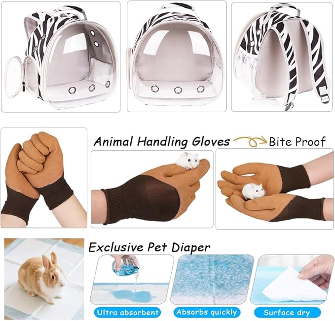 Portable Small Animal Backpack Travel Breathable Pet Carrier Bag Cages for Guinea Pig, Rabbit, Bearded Dragon, Squirrel, Tortoise, Bird, Lizard, Sugar Glider