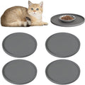 4 PCS Thickened Pet Silicone Food Mat, Nonslip Waterproof Cat Dog Feeding Bowl Mats with Raised Edges for Food and Water Prevent Spills, Round Eating Tray for Floors, Puppy Kitten, 10'' x 10''