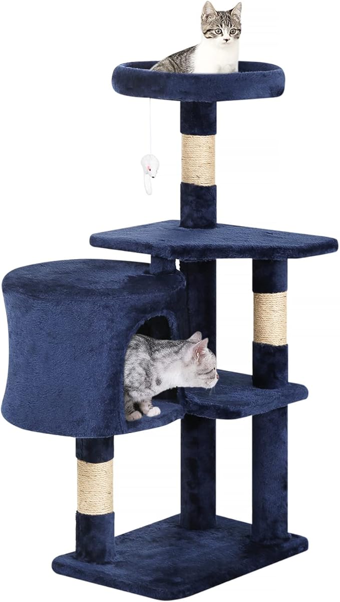 BestPet | 36" Cat Tree Tower | Navy Blue | Sturdy Multi-Level Cat Tree with Plush Condo, Cozy Perch, Sisal Scratching Posts, Hanging Toy and Stable Frame | Easy Assembly | for Kittens & Adult Cats