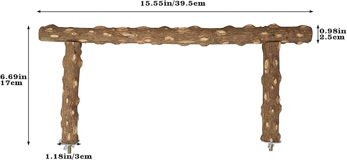 Large Natural Pepper Wood Parrot Stand Branch, Wooden Perch for Parakeet Cockatiels Conures Lovebirds Budgies, Birdcage Accessories 15.66.7 Inches