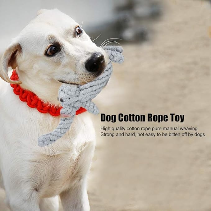 Pet Cotton Rope Biting Chewing Molar Toy, Cartoon Animal Shape & Pure Manual Weaving, Dog Rope Toys with Strong and Hard, Grind and Clean Teeth, Relieve Pressure (Elephant)