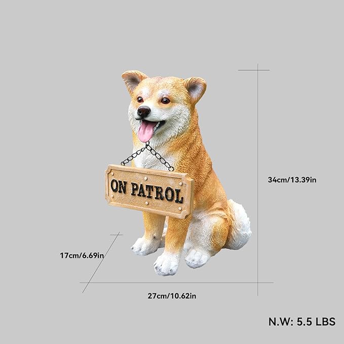 Akita Statue Outdoor Decorations – Dog Statues Outdoor Sitting Akita with Hanging Solar Light and Welcome Sign with Replaceable Solar Light & Welcome Sign for Porch Décor