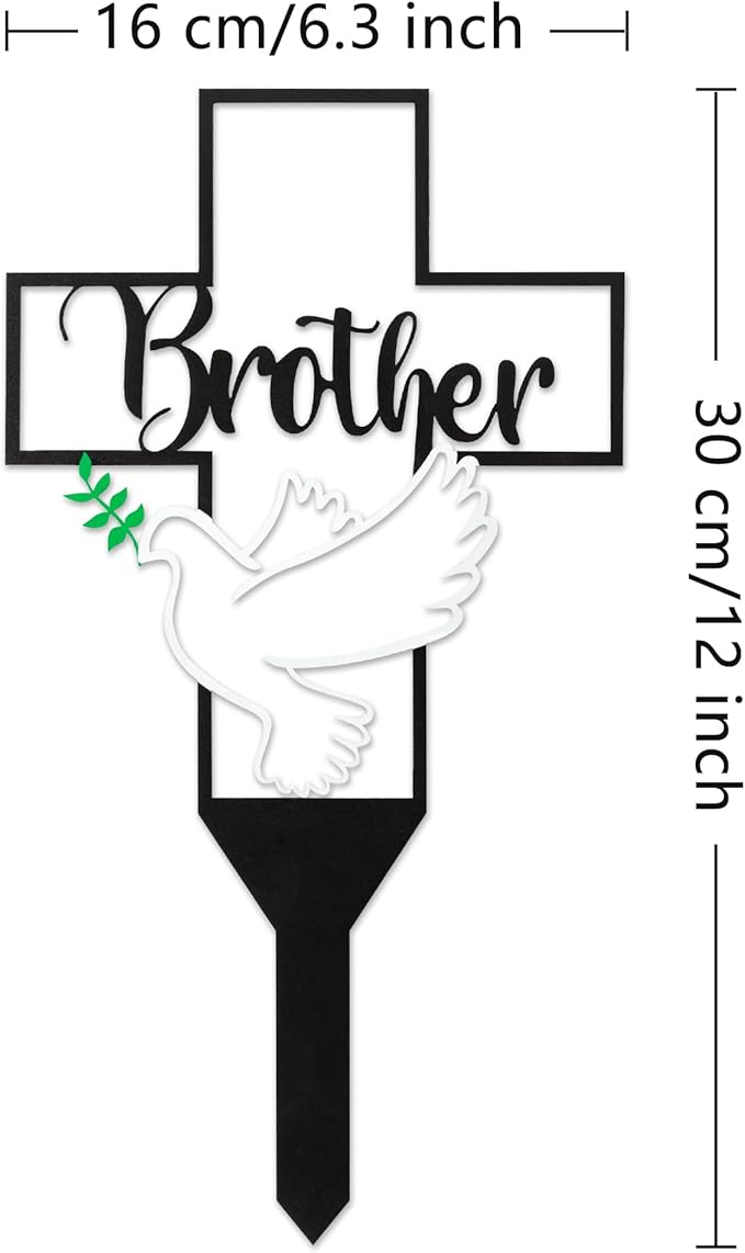 BUoonyer Garden Stake Graves Cemetery Decorations, Brother Metal Memorial Grave Markers, Cross Graveyard Commemorative Plaque for Boy, Dove Remembrance Sympathy Graveside Decor Sign for Outdoor Yard