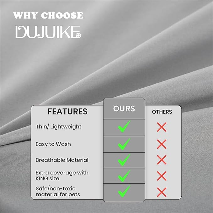 DUJUIKE Waterproof Bed Cover for Dog and Cats,Pet Hair Resistant Bed Sheet Cover, Protective Bed Liner Cover with 100% Waterproof Breathable Thin Fabric (Twin 63 * 90 inch, Grey)