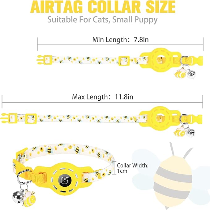 BINGPET AirTag Cat Collar with Bells, Upgraded Safety Elastic Cat Collar with Airtag Cat Collar Holder, Anti-Lost Cat Collars for Girl Boy Cats, Anti-Suffocation Kitty Puppy Collars