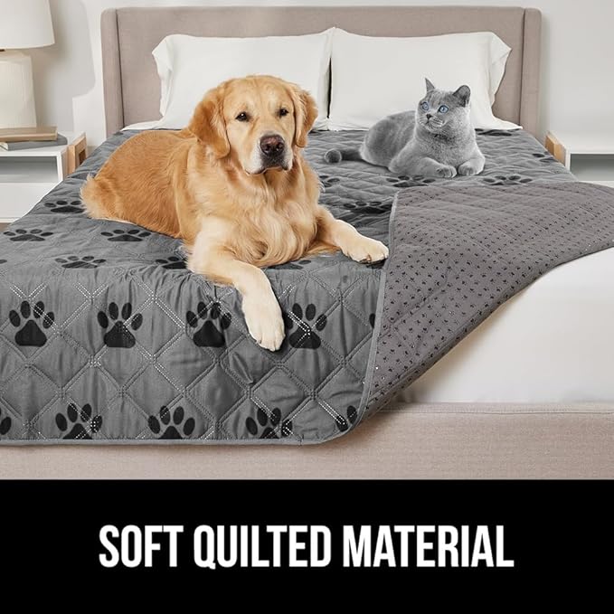 GORILLA GRIP Waterproof Couch Cover for Dogs, Gripped Slip Resistant Backing, Leak Proof Washable Dog Blanket Covers Sofa, Bed, Sectional, Crate, Car, RV Seats, Pet Puppy Essentials, 50x40 Gray Paw