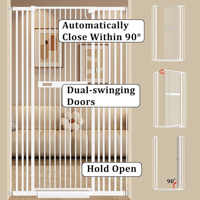 WAOWAO 71" Extra Tall Cat Pet Gate 29.92-61.42" Wide Pressure Mounted Walk Through Swing Auto Close Safety White Metal Dog Pet Puppy Cat for Indoor Stairs,Doorways