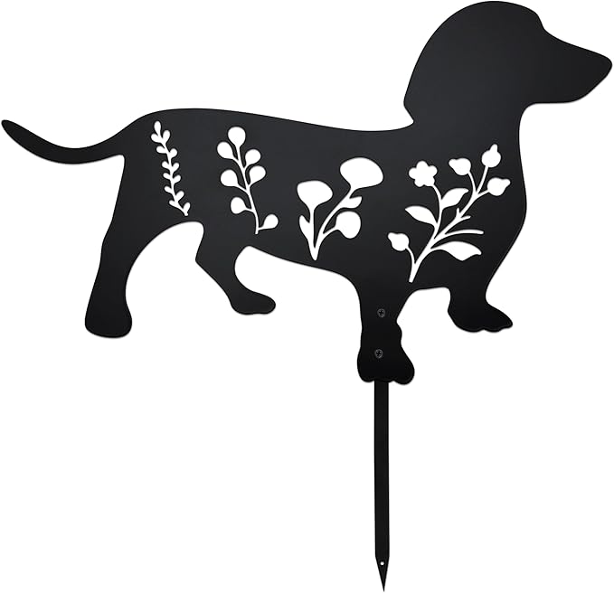 Dog Garden Stake - Unique Gift for Dog Lovers, Black Metal Outdoor Decor, Durable Yard Art Statue (Dachshund)
