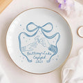 Custom Engaged Ring Dish - Personalized Bow & Rings Exchange Illustration Jewelry Tray, Engagement Trinket Holder Dish, Gifts for Newly Engaged Couple, Bride, Wife, or Bestie