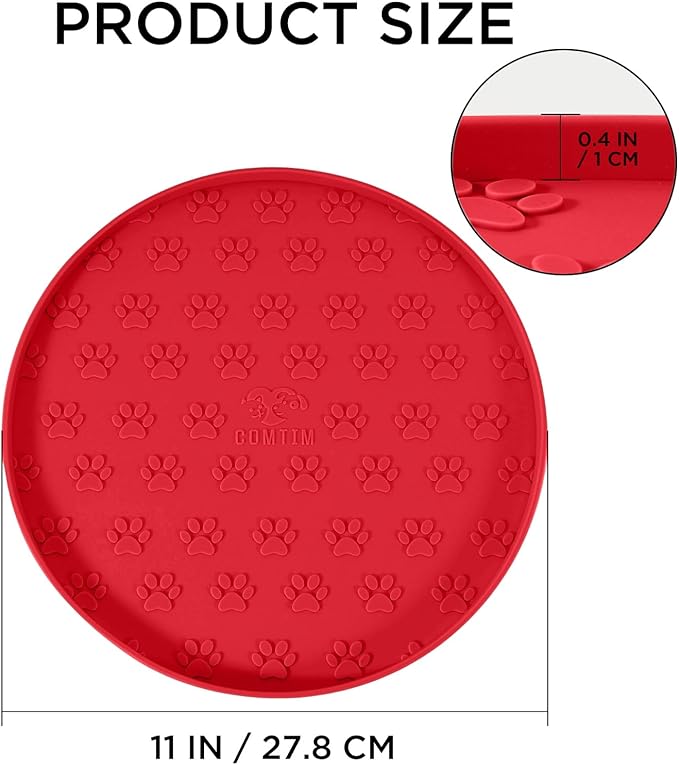 Comtim Waterproof Dog Food Mat - 2 Pack Silicone Pet Food Mat Dog Food Bowl Mats Cat Water Mats Eating Tray, Non-Slip Pet Placemat with Lip for Messy Drinkers to Protect Floor, Red 11"×11"