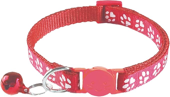 2 Pack Breakaway Cat Collars with Bells, Reflective Design and Claw Print Design, Safety Buckle, Adjustable 7.5-12.5 Inches for Kittens & Cats (Red)