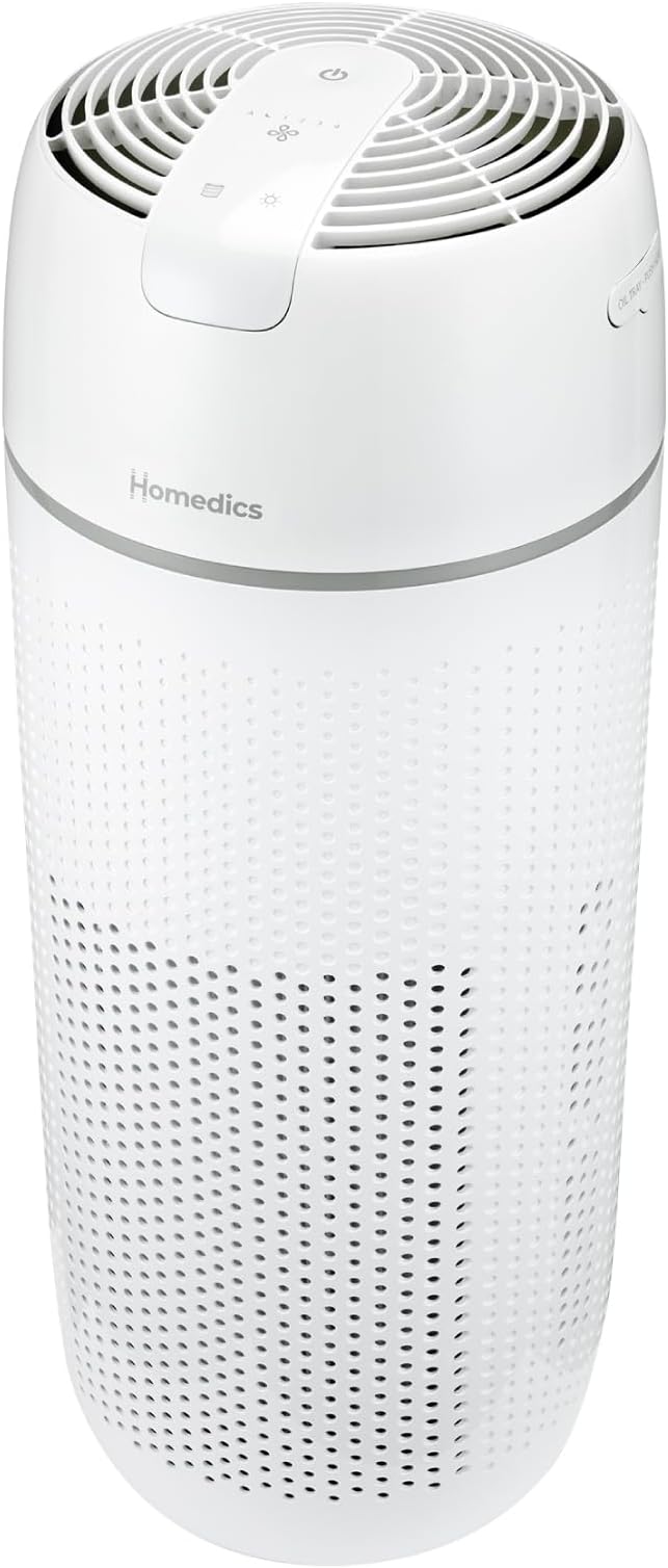 Homedics Air Purifier, 4-in-1 Tower for Extra Large Rooms up to 1,692 Square Feet, 99% HEPA-Type Filtration for Smoke, Allergens, Pollutants, Dust and Pet Dander with UV-C Technology