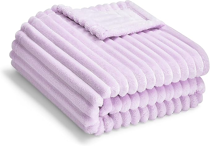 Soft Fleece Baby Blanket Ultra Cozy Baby Blankets for Girls Warm and Lightweight Infant Toddler Newborn Receiving Gift with Reversible Stripes for Crib Stroller, 30x40 Inch, Light Purple