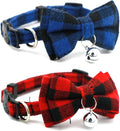 2-Pack Plaid Cat Collar with Bell and Bow, Breakaway Kitten Collar with Bell, Bowtie Puppy Collars for XXS Xs Small Little Pet Tiny Dogs, Red+Blue