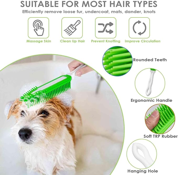 2 Pack Dog Grooming Bath Brush, Premium Soft Silicone Pet Brushes with Handle, Shampoo Soothing Comb for Wet Dry Long Short Haired Dogs & Cats Massaging, Deshedding Shower Scrubbing