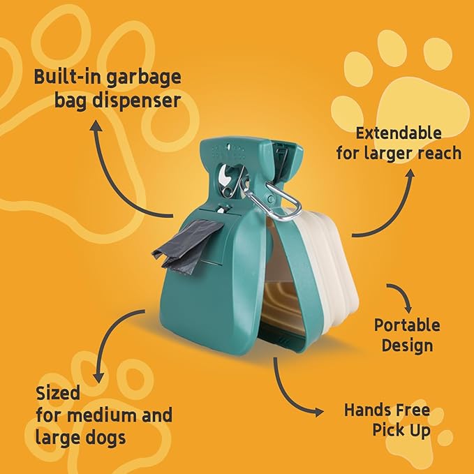 Large Pooper Scooper, Portable and Handheld Size for Walking Large and Small Dogs Outside Yard or Travel Outdoors, Pup Poop Scoop with Container and 30pcs Pet Waste Bag Attachment
