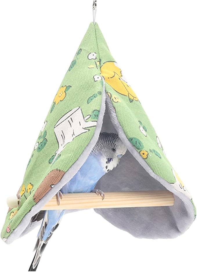 FLAdorepet Bird Bed Blanket Parrot Nest Snuggle Hut for Cage Accessories,Parakeet Warm House Hanging Tent Bed Hammock Wood Stand Perch Swing Toy for Cockatiel Lovebird Cockatoo (Green, One Size)