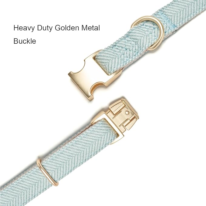 Soft Cotton Hemp Dog Collar with Metal Buckle Adjustable Twilled Dog Collars for Small Medium Large Dogs(Blue,Medium)