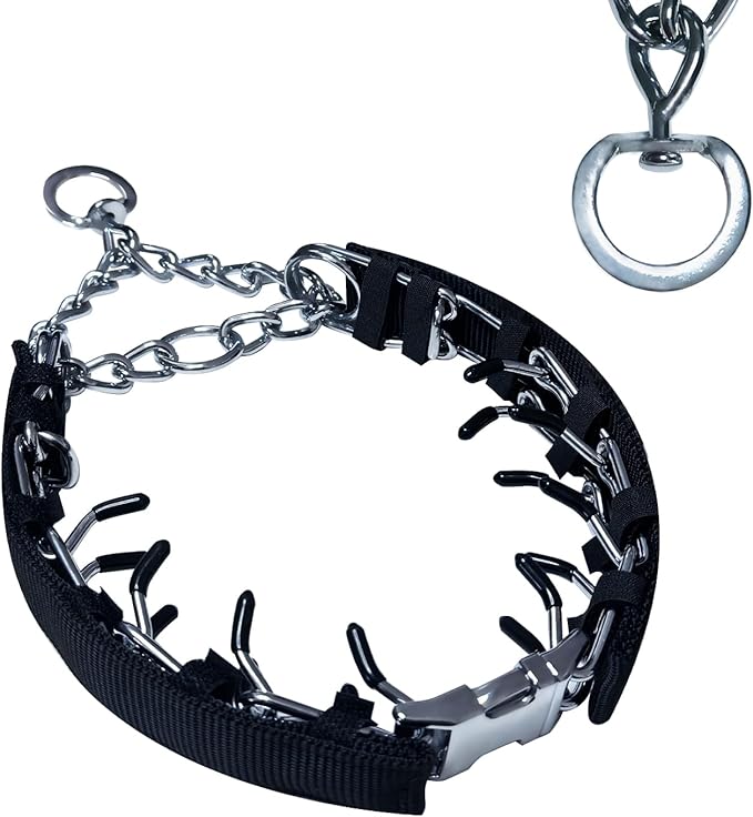Prong Training Collar for Dogs, Rotating Ring Welding, Adjustable Dog Training Pinch Collar with Quick Release Buckle, for Small Medium Large Dogs