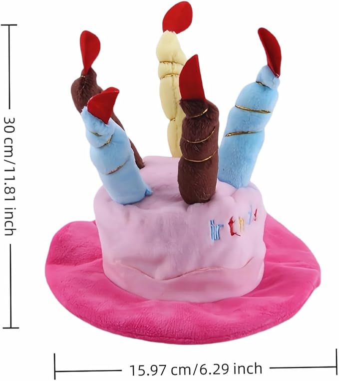 Cute Pet Party Hat for Dogs&Cats - Soft Fluffy Birthday Cap with 5 Color Candles (Blue), Adjustable Strap for Halloween,Costume&Photo Shoots,Fits Small to Large Pets,Washable&Comfortable ﻿ (Pink)