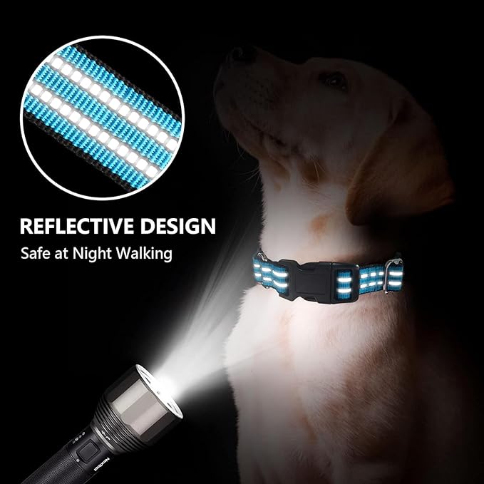 Martingale Dog Collar, Adjustable Nylon Reflective Collar with Quick Release Buckle (Blue, Extra Large)